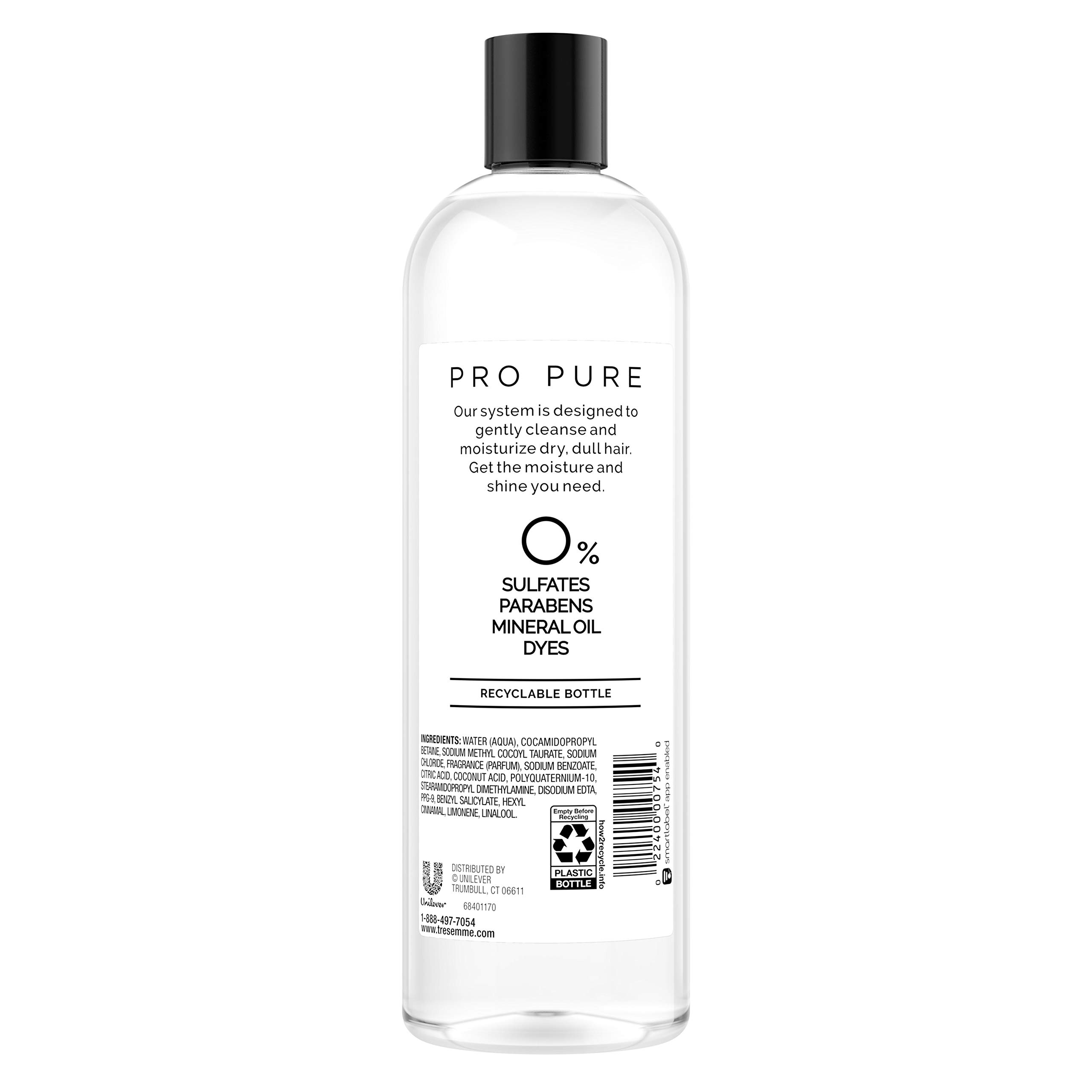 TRESemmé Pro Pure Moisture Shampoo for Daily Moisture, Paraben and Dye Free, 16 oz (4 Count)