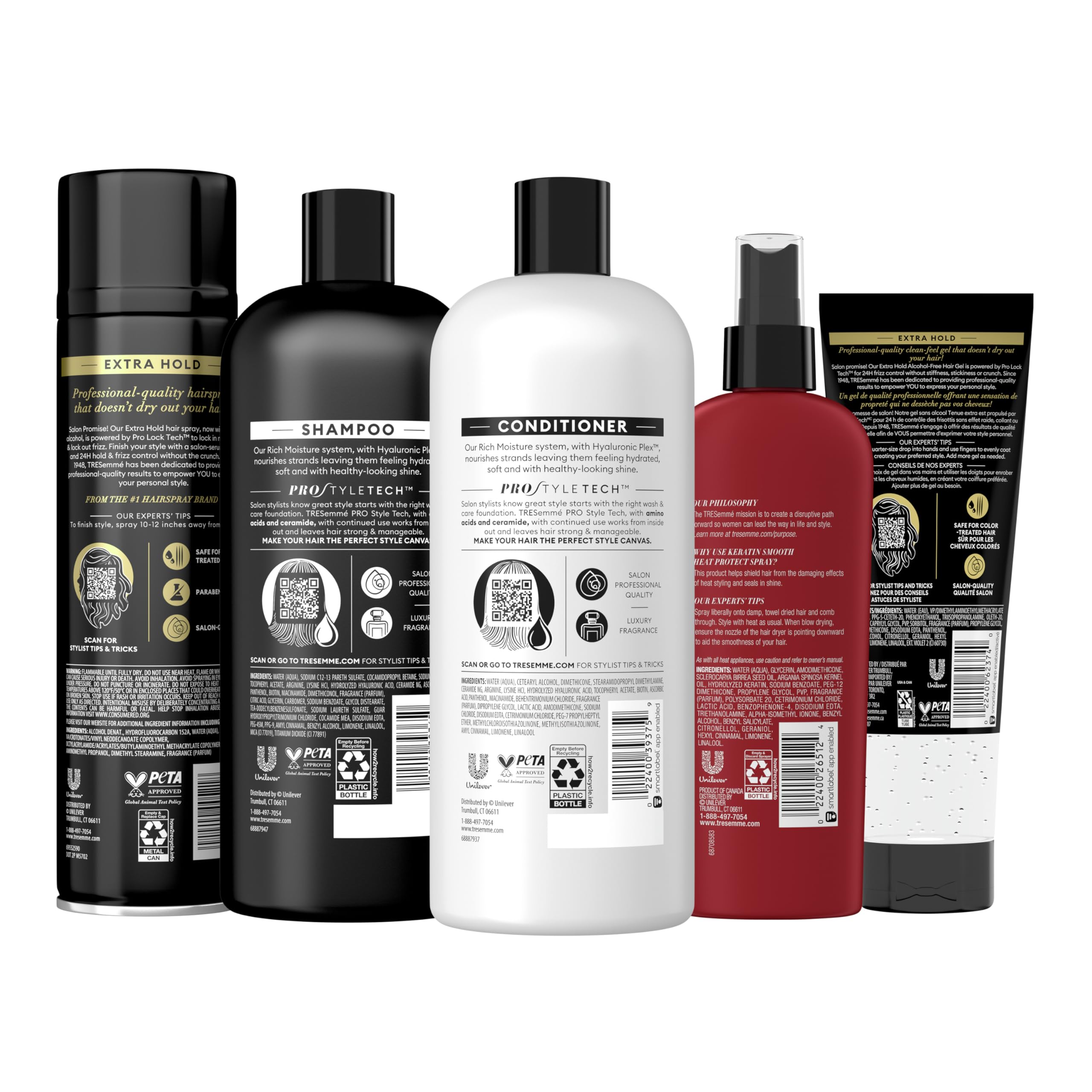 TRESemmé Shampoo, Conditioner, Hairspray, Styler, & Gel Start to Finish Hair Kit our Full Hair Regimen 5 Pack