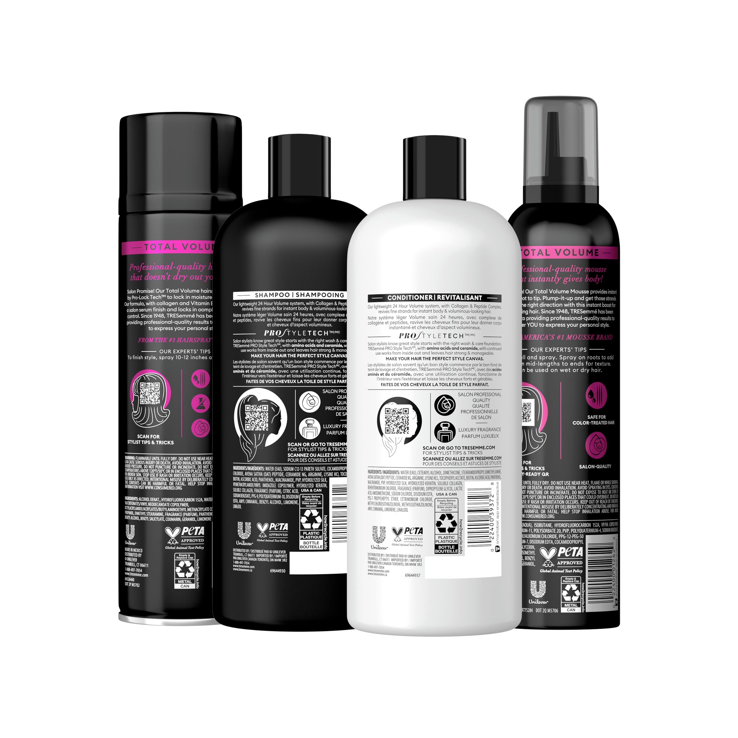 TRESemmé Shampoo, Conditioner, Hairspray, & Styler Volume Hair Kit Formulated with Pro Style Technology™ 4 Pack