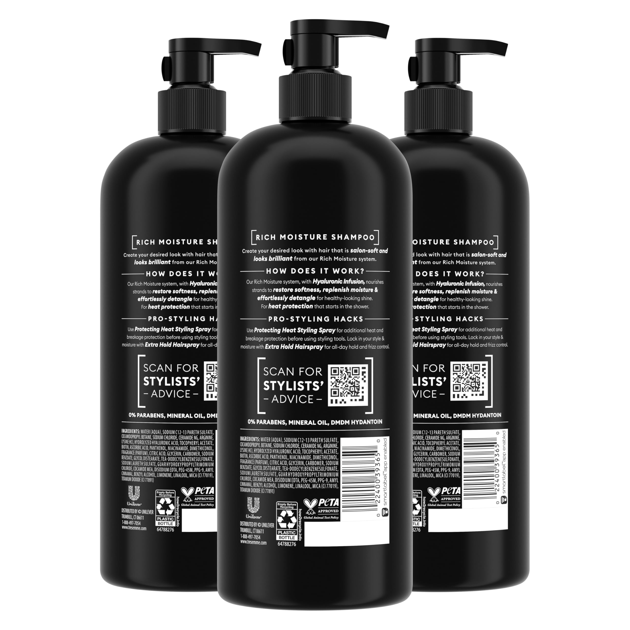 TRESemmé Rich Moisture Hydrating Shampoo 3 Count for Dry Hair Formulated With Pro Style Technology 28 Fl Oz