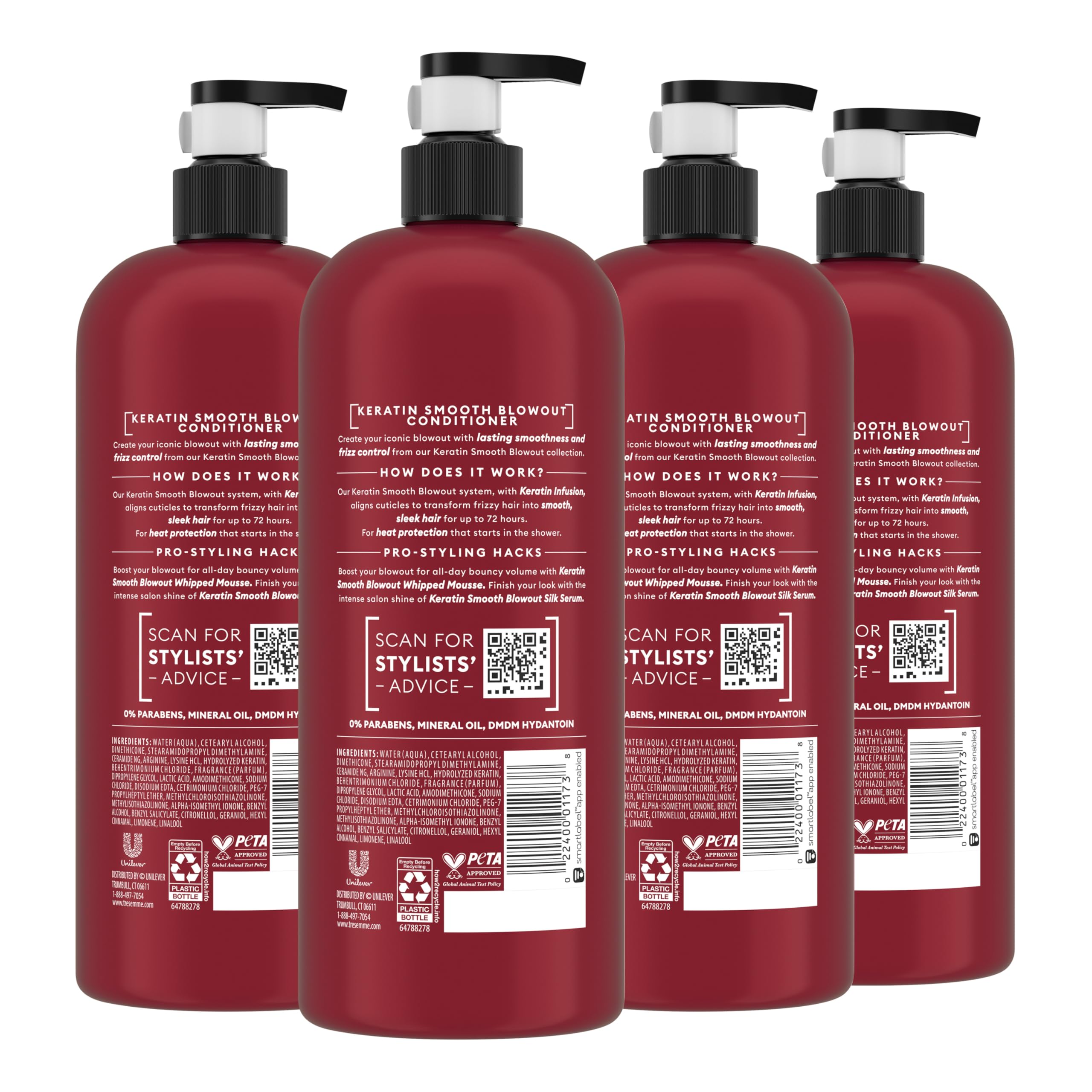 TRESemmé Keratin Smooth Conditioner 4 pack for Frizzy Hair, Formulated with Lamellar-Discipline, 28 Fl Oz