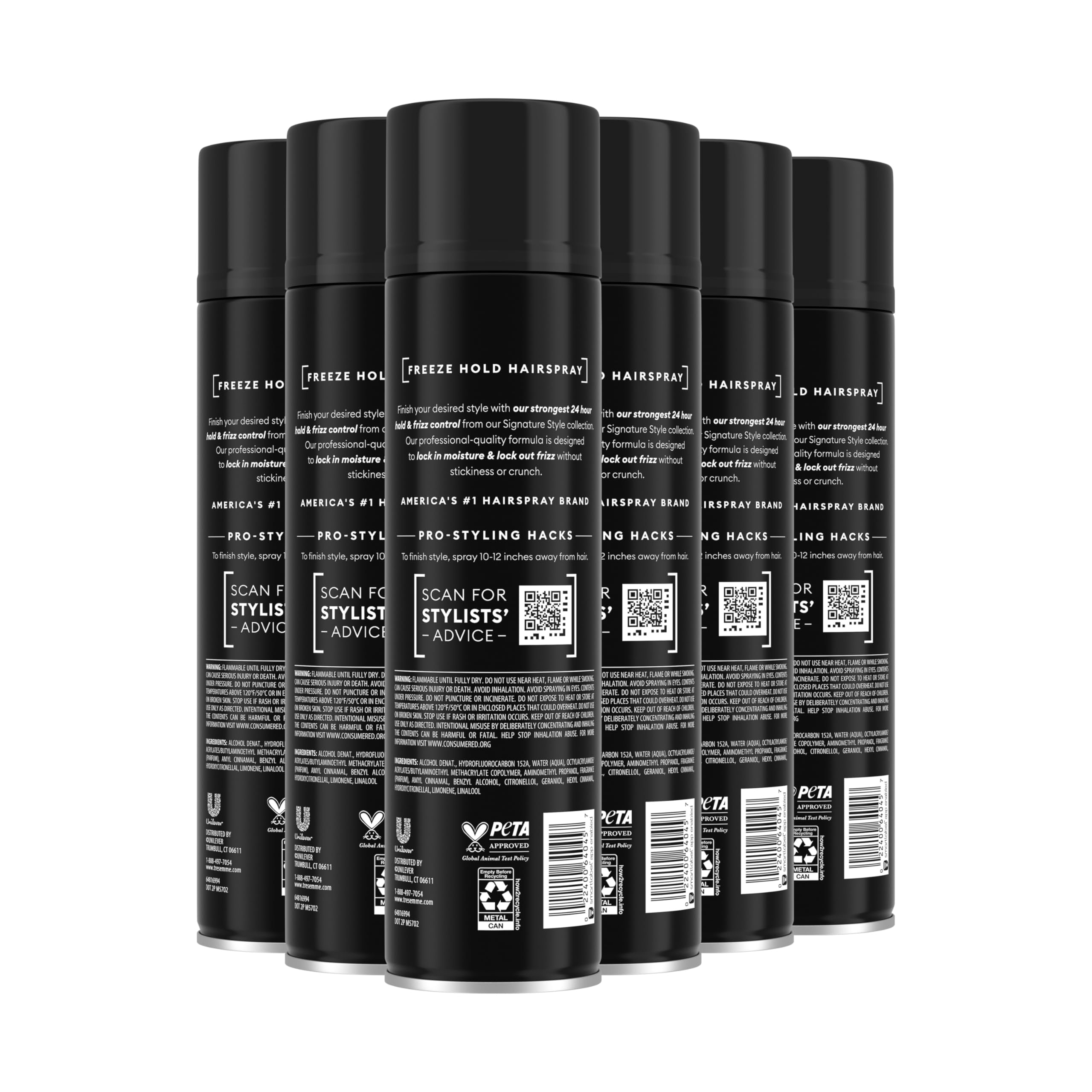 TRESemmé Hairspray Pack of 6 Freeze Hold for 24-Hour Frizz Control and All-Day Humidity Resistance 11 Fl Oz